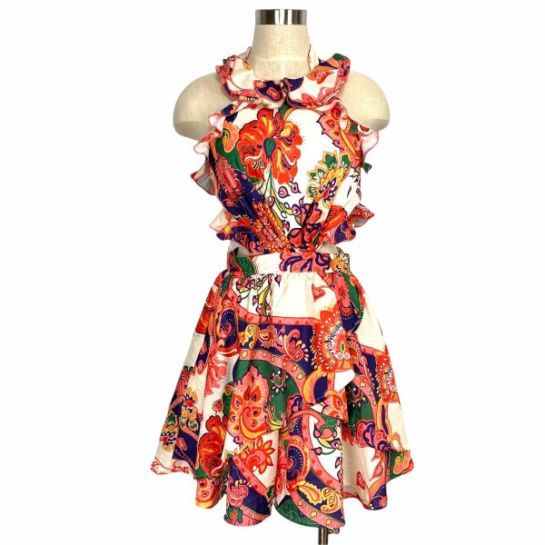 Rosevelvet Fiesta Nights Ivory And Coral Multi Print Cut Out Dress- Size S (Sold Out Online!) For Discount