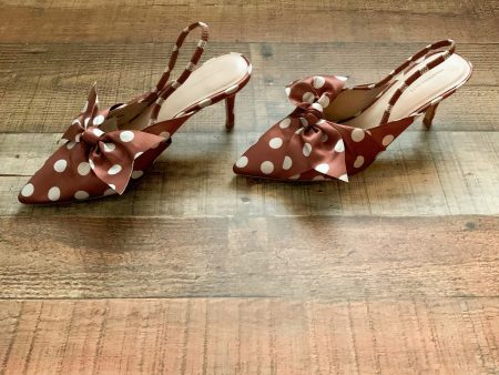 Something Navy Brown and White Polka Dot Satin Bow Slingback Heels- Size 7.5 (sold out online) Cheap