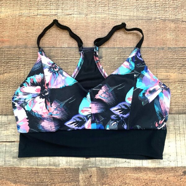 Fabletics Black Floral Print Back Mesh Padded Sports Bra- Size ~S M (we have matching leggings) on Sale