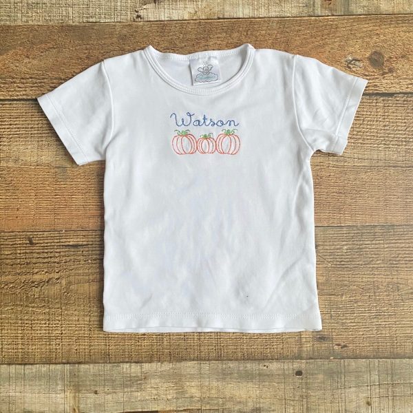 Bambinos White Monogrammed Watson Pumpkin Top- Size 2T For Sale