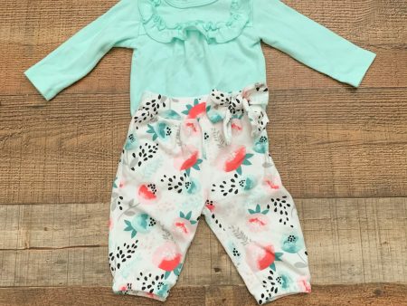 Miniville Green Onesie with Matching Floral Printed Pants- Size 0-3M (sold as a set) For Cheap