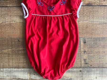 The Beaufort Bonnet Company Red Bubble with Blue Bow Detail- Size 18-24M Supply