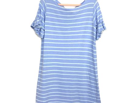 Sail To Sable Blue Striped Ruffle Sleeve Dress- Size XL on Sale