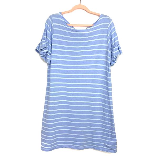 Sail To Sable Blue Striped Ruffle Sleeve Dress- Size XL on Sale