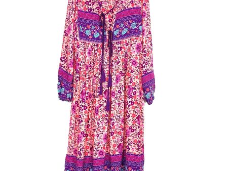 R Vivimos Pink Floral Print Midi Dress- Size L 12 14 Sale