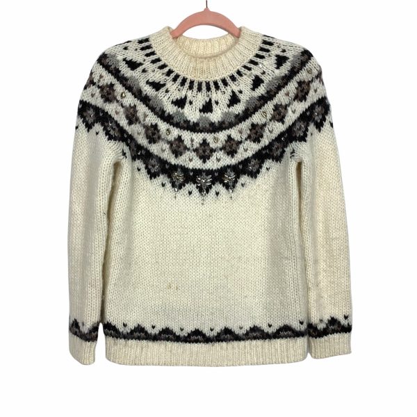 LOFT Petites Cream Sequins Wool Blend Sweater- Size M Petite Online Hot Sale