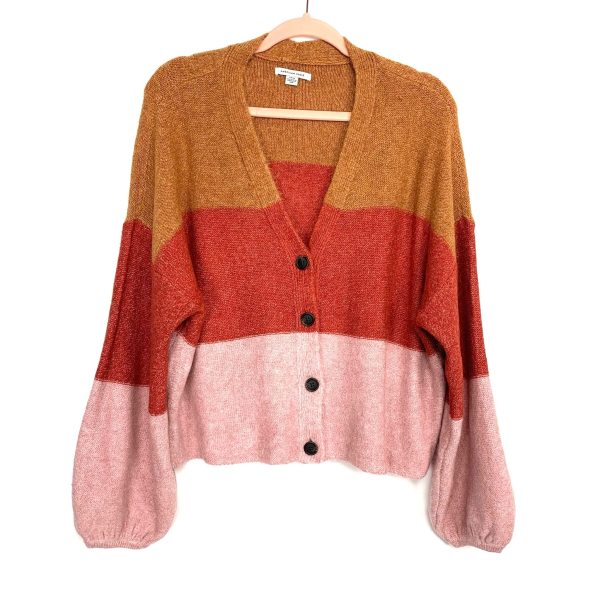 American Eagle Cognac Brick Pink Striped Cardigan- Size S For Sale