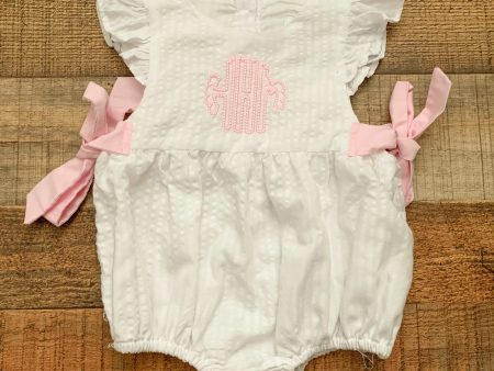 C&L White Embroidered  HHM  Side Bow Bubble Romper- Size 3M Supply