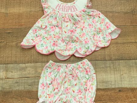 Poppy Kids Co. Floral Harper Smocked Scalloped Hem Dress with Bloomers- Size 3M (sold as a set) For Discount