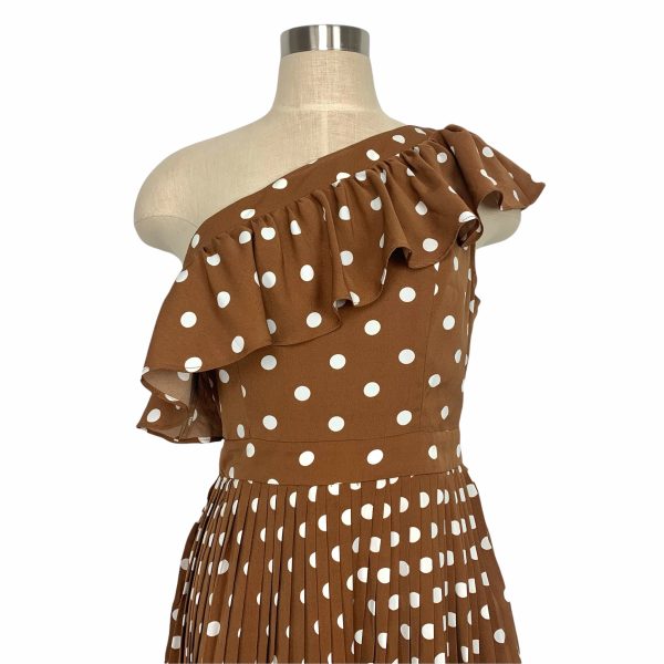 English Factory Mocha White Polka Dot One Shoulder Pleated Dress NWT- Size M Discount