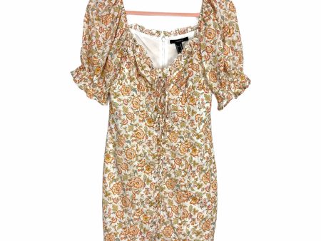 Forever 21 Cream Floral Print Lace Up Fitted Dress NWT- Size M Sale