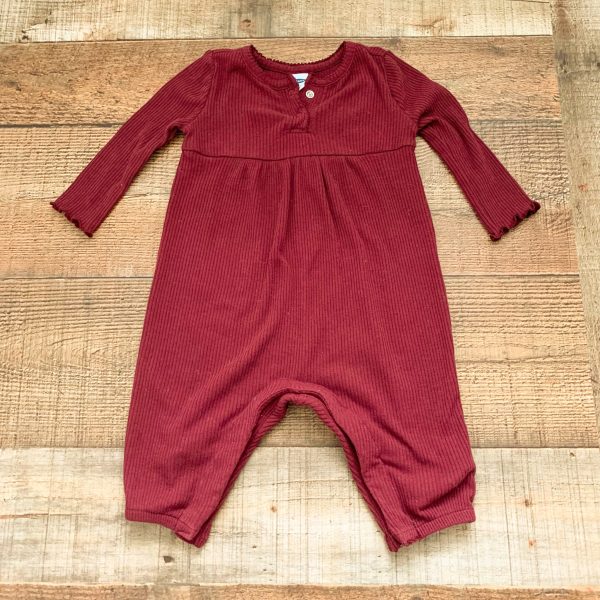 Old Navy Maroon Ribbed Jumpsuit- Size 3-6M Sale