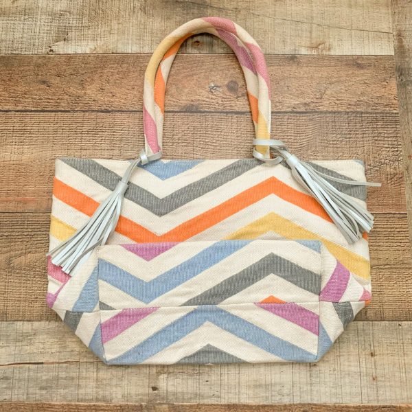 Wknd Wyfr Tan Multicolor Chevron Tote Bag With Tassels (See Notes) Online