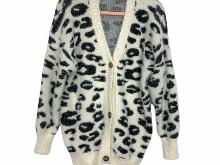 Goodnight Macaroon White Melody Leopard Print Fluffy Cardigan- Size S Online