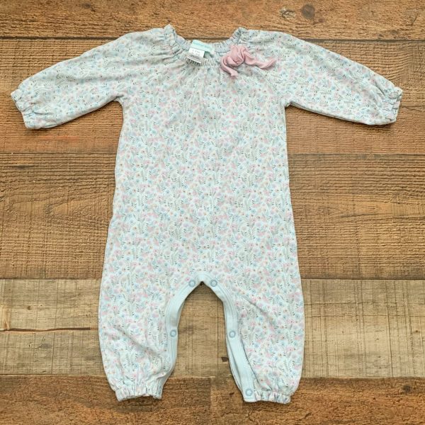 Feather Baby Blue and Pink Floral Jumpsuit- Size 3-6M Hot on Sale