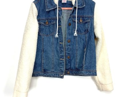 No Boundaries Juniors  Denim Jacket with Sherpa Hood and Sleeves- Size XXL For Sale