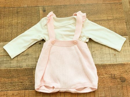 Cat & Jack Pink Knit Romper with Cream Onesie- Size 0-3M on Sale