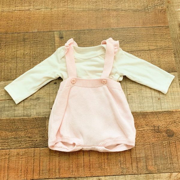 Cat & Jack Pink Knit Romper with Cream Onesie- Size 0-3M on Sale