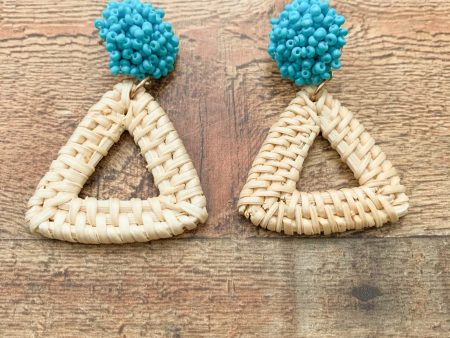 No Brand Turquoise Beaded Rattan Triangle Earrings Fashion