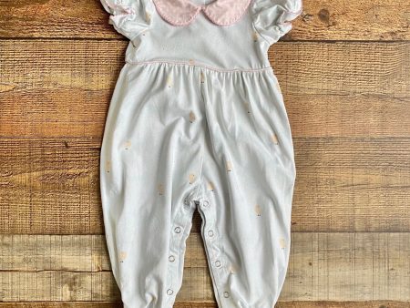 Serendipity by Shrimp and Grits Kids Blue Collared Little Bird Romper- Size 9M Hot on Sale