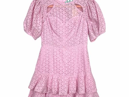 A.Peach Pink Eyelet Front Mesh Cut Out Puff Sleeve Dress NWT- Size S Supply