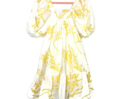 Chicwish White Yellow Smocked Puff Sleeve Dress NWT- Size ~S (See Notes) For Sale