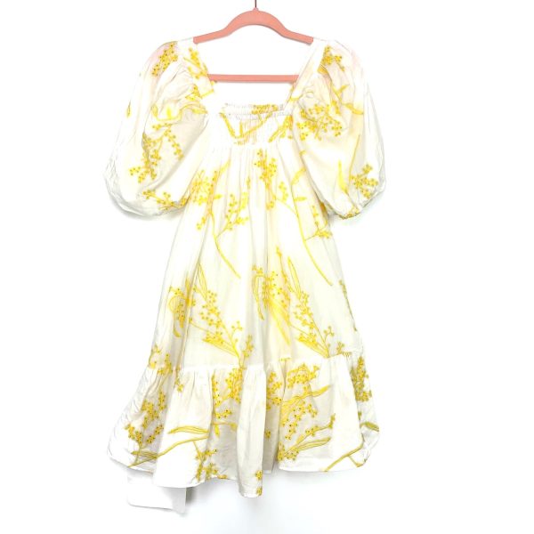 Chicwish White Yellow Smocked Puff Sleeve Dress NWT- Size ~S (See Notes) For Sale