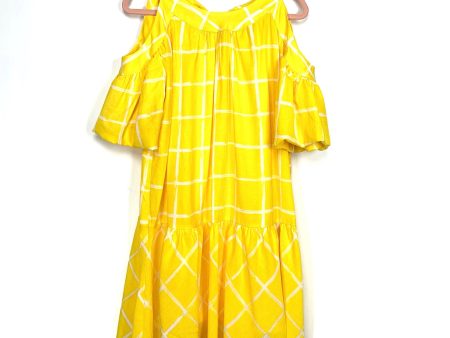 Moon River Yellow White Striped Cold Shoulder Puff Sleeve Dress- Size L Online now