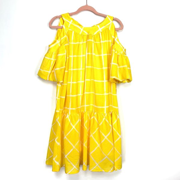 Moon River Yellow White Striped Cold Shoulder Puff Sleeve Dress- Size L Online now