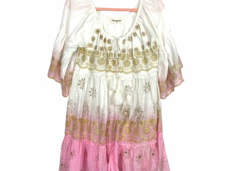 Impressions White Pink Ombre Gold Embroidered Dress- Size S For Cheap