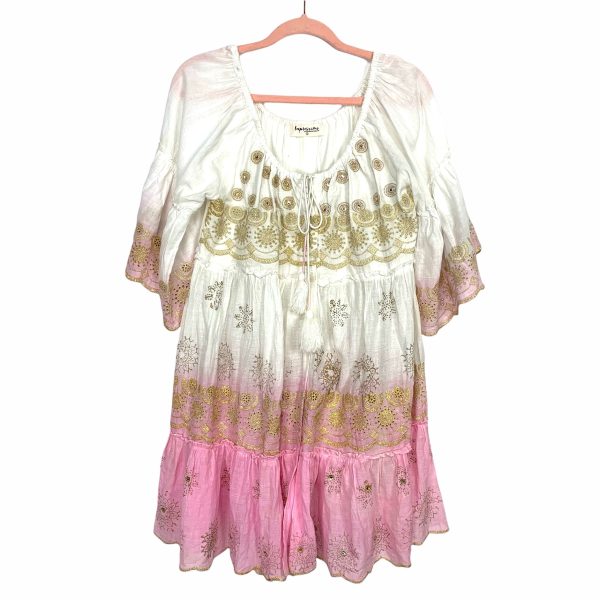 Impressions White Pink Ombre Gold Embroidered Dress- Size S For Cheap