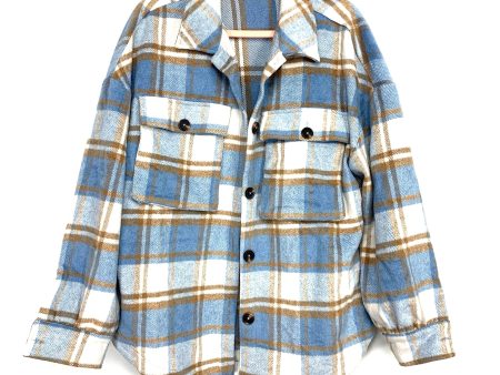 Shein Plaid Fleece Flap Pocket Button Up Overshirt- Size L For Discount