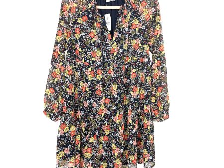 Loft Navy Blue Floral Print Tie Neck Swing Dress NWT- Size XXS Online Hot Sale