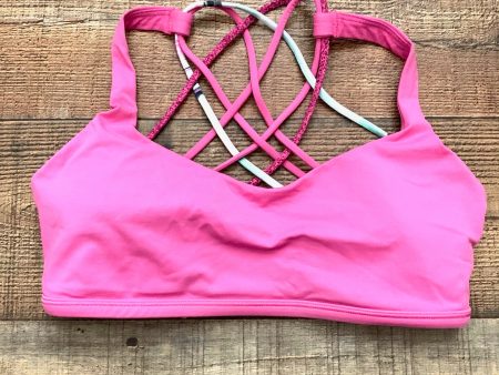 Lululemon Pink With Pink Animal Print Blue Straps Padded Sports Bra- Size 8 Online Sale