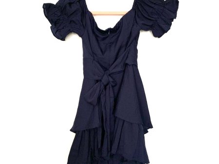 Angel Biba Navy Off the Shoulder Ruffle Tiered Hem Belted Romper NWT- Size M Online now