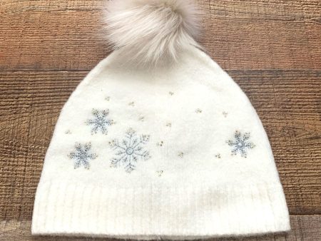 Talbots Cream Snowflake Beanie With Poof NWT Cheap