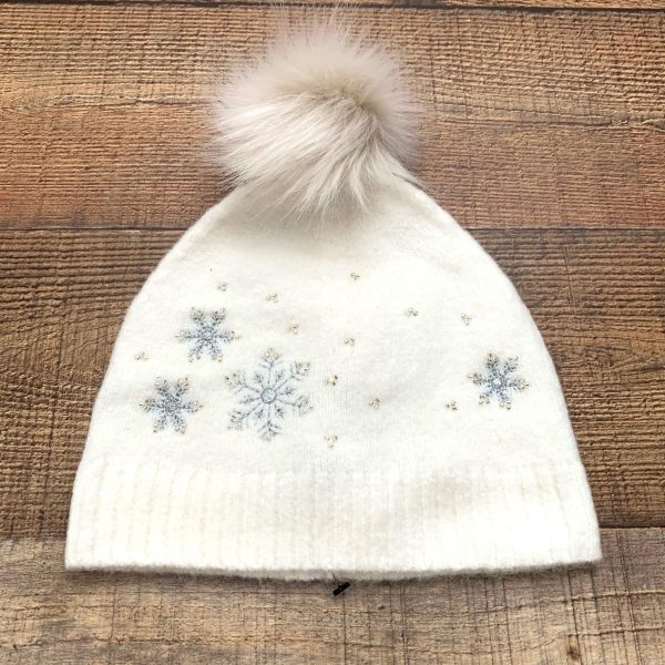 Talbots Cream Snowflake Beanie With Poof NWT Cheap