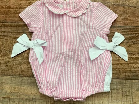 Mudpie Pink Seersucker Side Bow Romper- Size 0-3M Online now