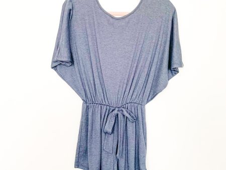 Pink Lily Blue Ribbed Tie Back Front Tie Romper- Size S Online now