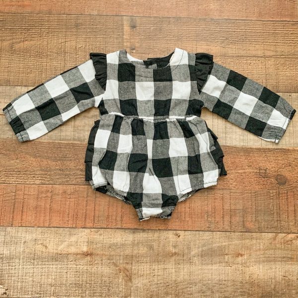 No Brand Buffalo Check Long Sleeve Romper- Size ~0-3M (see notes) For Sale