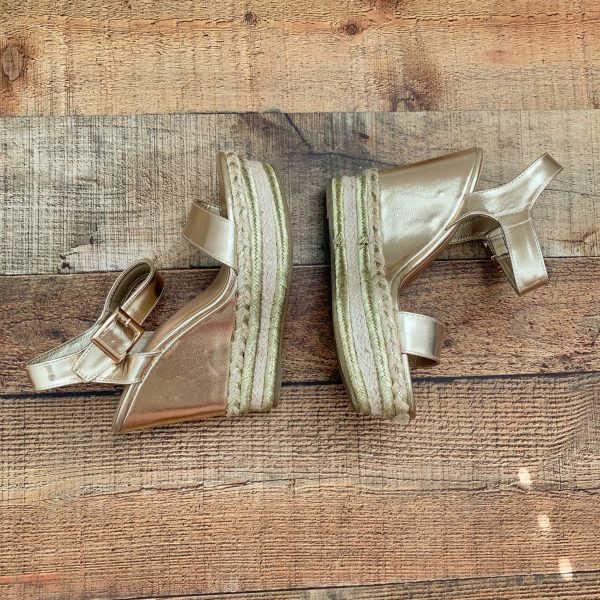 Bamboo Gold Espadrille Jute Wrap Metallic Woven Braid Platform Wedge Sandals- Size 6.5 Hot on Sale