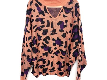 L Love Animal Print Cut Out Mock Neck Sweater- Size M Online Sale