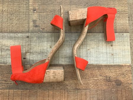 A2 Red Ankle Wrap Cork Heel Sandals- Size 10 Cheap