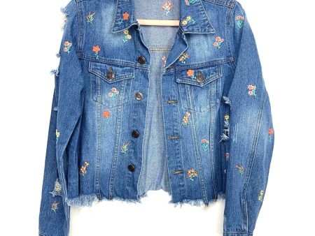 Andree By Unit Floral Embroidered Distressed Denim Jacket- Size S Discount