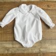 The Beaufort Bonnet Company White Collared Long Sleeve Onsie Top- Size 12-18M For Sale