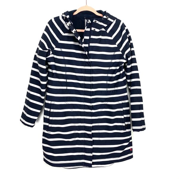 Joules Navey and White Striped Fleece Lined Hooded Rain Jacket- Size 8 (color sold out online) on Sale