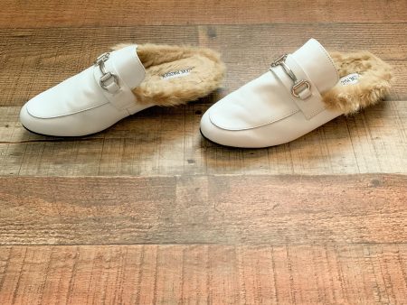 Steve Madden Jill White Leather Faux Fur Mules- Size 8 Hot on Sale