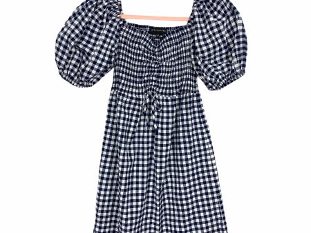 Gibson Look Navy Gingham Smocked Bodice Babydoll Dress- Size XXS For Cheap