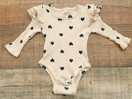 No Brand Tan Ribbed Heart Prink Ruffle Long Sleeve Onesie- Size ~0-3M (see notes) Discount