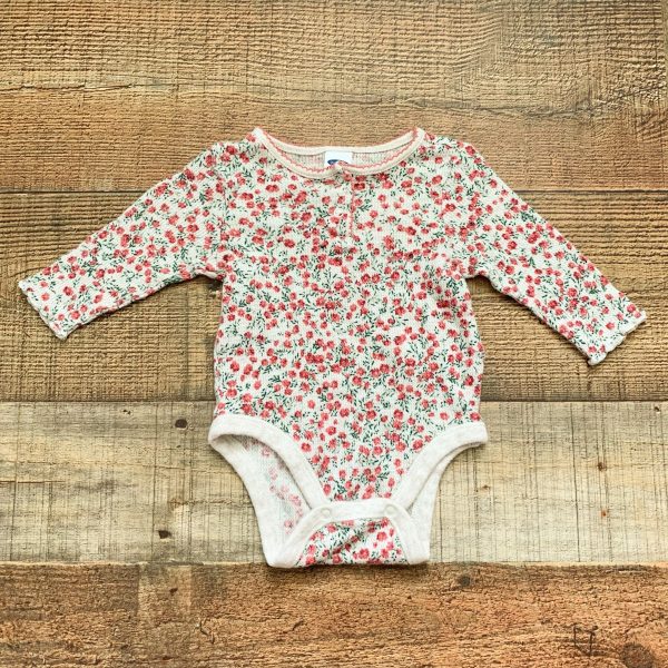 Old Navy Tan Floral Print Onesie- Size 0-3M Online Sale